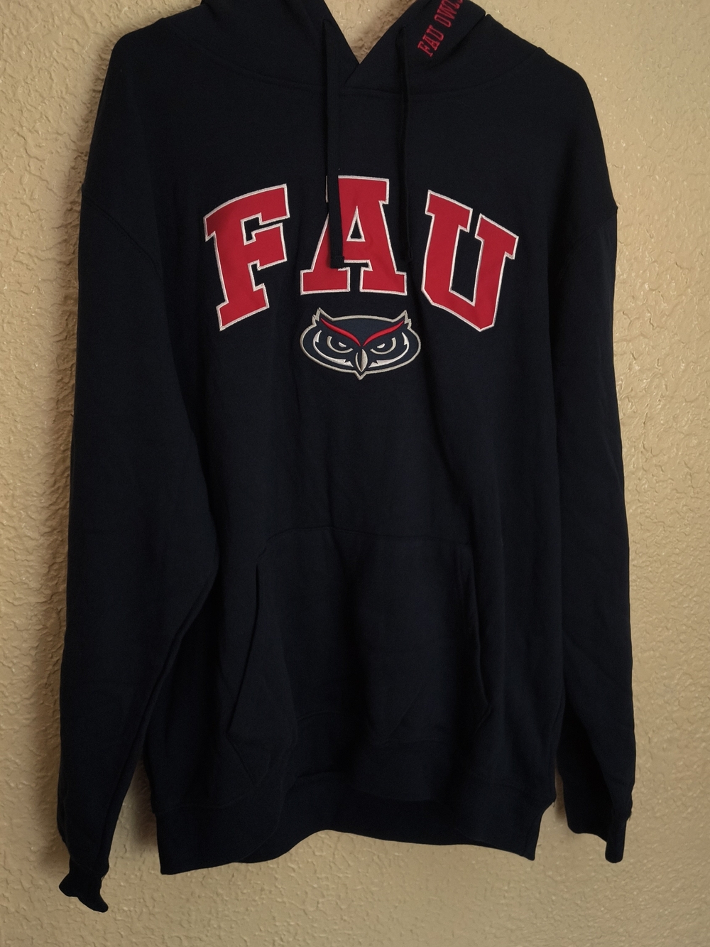 FAU Black  Pullover Hoodie with Red FA Letters and Owl Logo